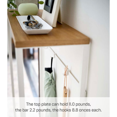 Slim Console Table For Entryway Or Living Room - Steel And Wood With Hooks,  7.3 X 31.7 X 23.6 Inches, White