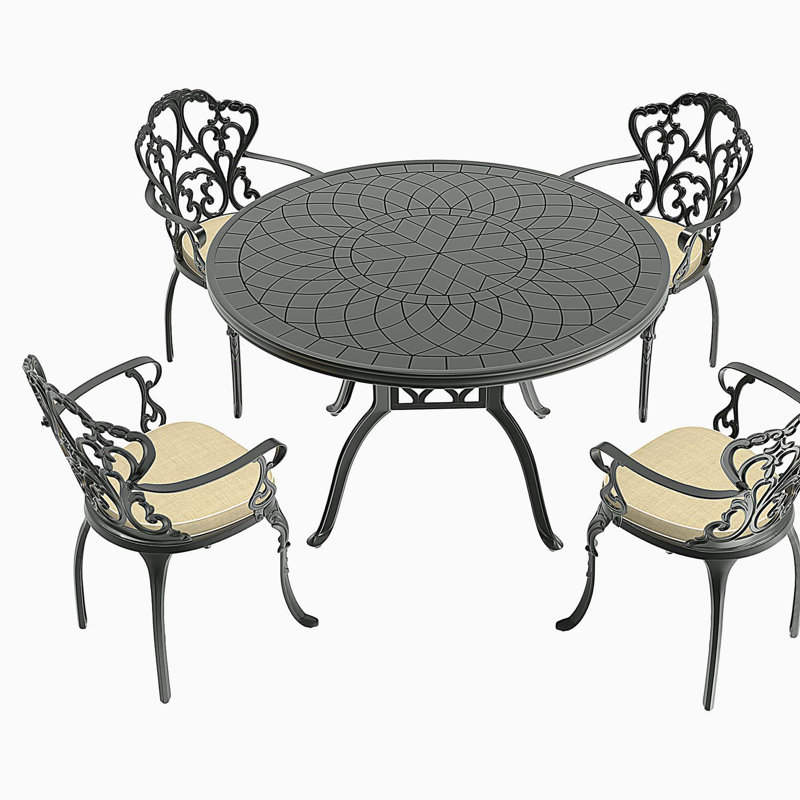 Ensemble de 5 meubles de patio en fonte d'aluminium avec table et chaise