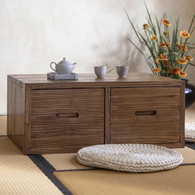 Table basse ancienne avec tiroirs en noyer