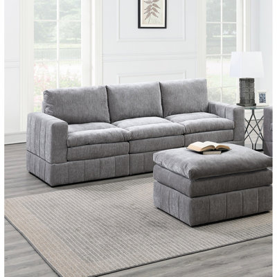 Modern 6Pc - Modular Sectional Suede Fabric Graphite Furniture Granite