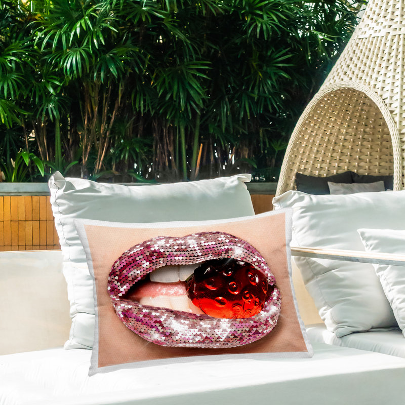 Coussin d'extérieur Glitzy Sequin Lips