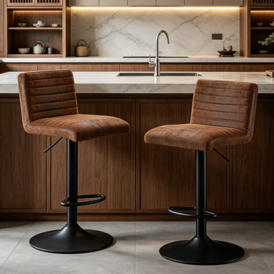 Modern Adjustable Height Suede Bar Stool 360 Swivel Low Back with Footrest