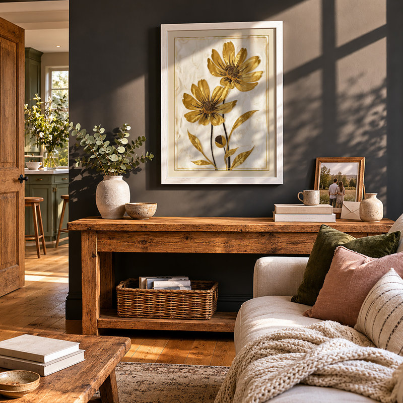Golden Study Botanical - Framed Print, A2 - 59.4 x 42.0 cm, White