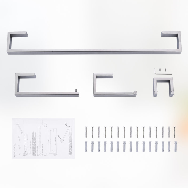 4 - Piece Bathroom Hardware Set, Silver/Gray