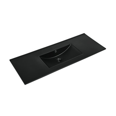 48" Zero Hole Vanity Sink Top In Glossy Black