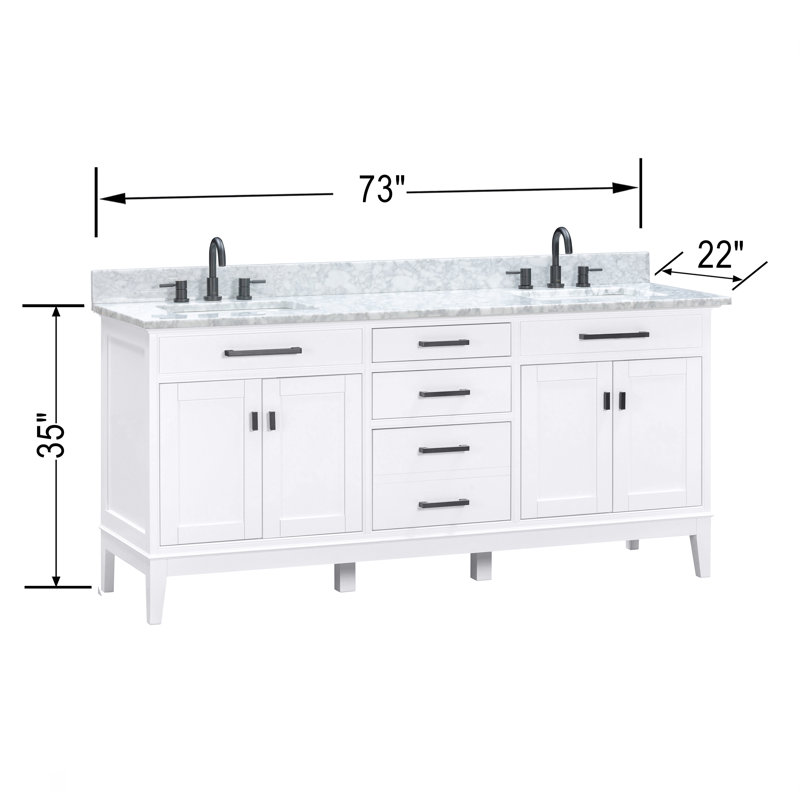 Madison 72" Double Bathroom Vanity Set, White, 61", Cala White Engineered Stone