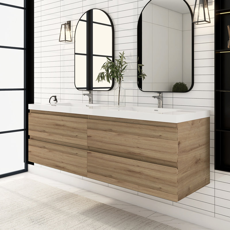 Quartas 72'' Double Bathroom Vanity with Resin Top, Oak