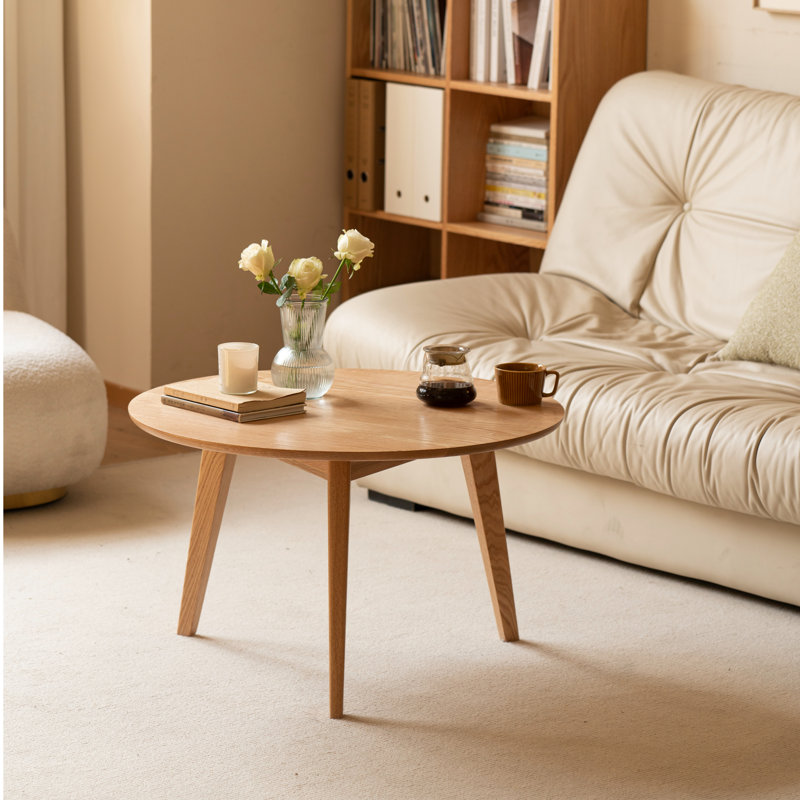 Table basse ronde moderne en chêne massif de 23,6 po Fjord, L 23,62 po , Chêne, 1