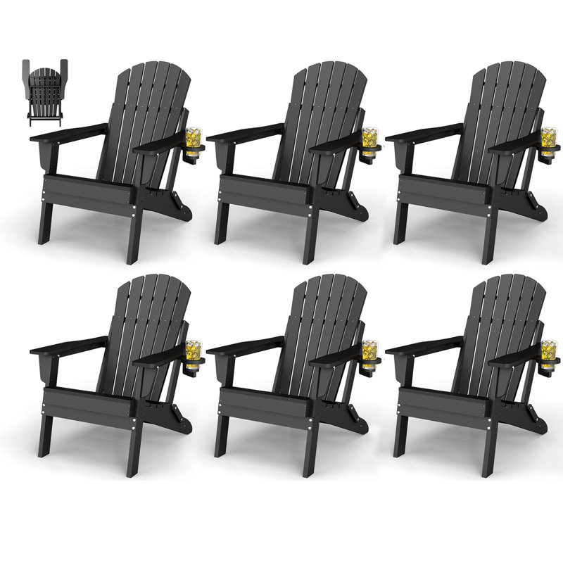 Set Of 6 Hdpe Folding Adirondack Chair, Black