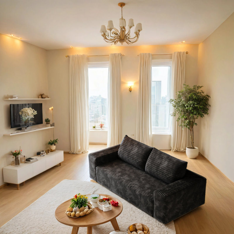 Canapé en velours côtelé Corduroy, H 25,22 po x l 63,04 po x P 35,46 po, Noir