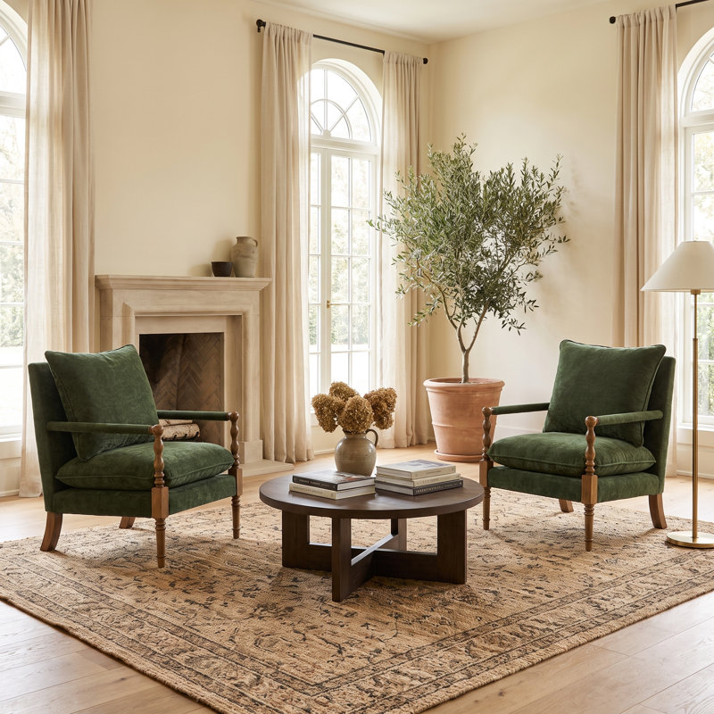 Fauteuil d'appoint en chenille, fauteuil d'appoint en broche avec accoudoirs couverts, fauteuil d'appoint de style campagne avec bois tourné (ensemble de 2)