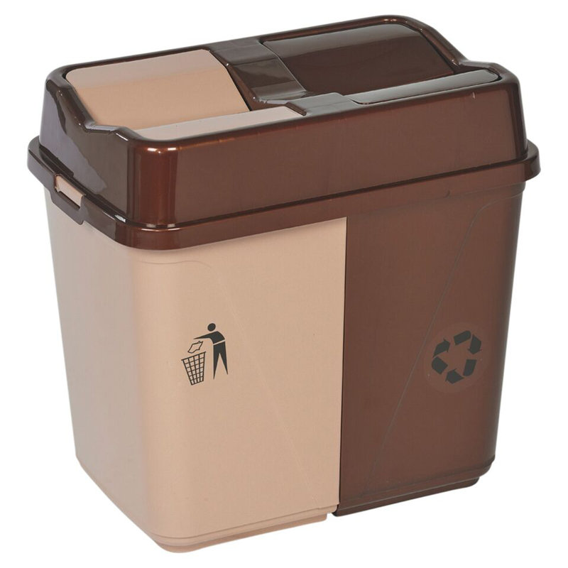 Plastic Kitchen Trash Can, 40L, Brown/Beige