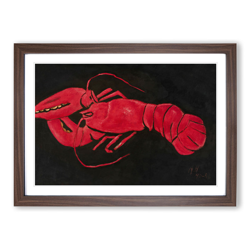 Lobster on Black by Marsden Hartley - Picture Frame Painting, 36cm H x 48cm W x 2cm D, Walnut Framed