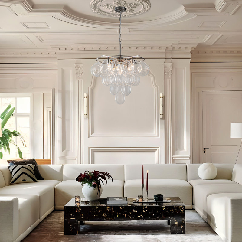 Yader 8 - Light Dimmable Bubble Glass Chandelier, Brushed Nickel