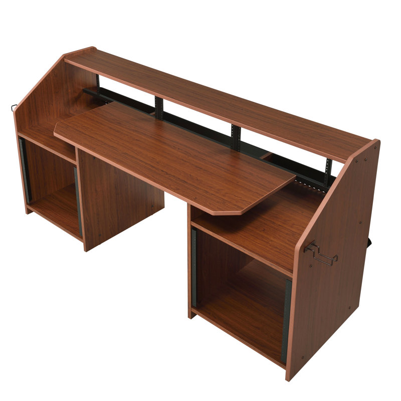 Bureau Cherry Workespace pour la musique - Design sophistiqué, plateau de table de 18 mm d'épaisseur, passe-câbles multiples, plateau de rangement fini pour la table de travail