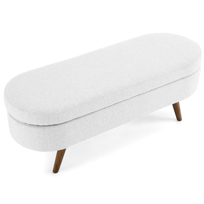 Oval Linen With Rubber Wood Legs For Home Use - White Room Decoration