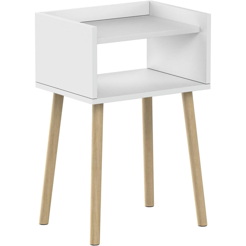 40cm W Solid Wood Bedside Table, White