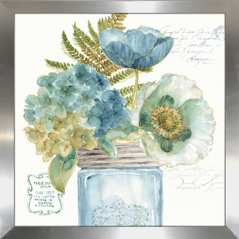 «My Greenhouse Bouquet III», reproduction de peinture à l'aquarelle, H 31,5 po x l 31,5 po x P 1 po, Encadrement argenté