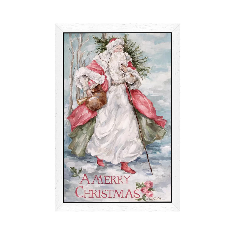 North Woods Santa by Debi Coules - Floater Frame Painting on Canvas, White