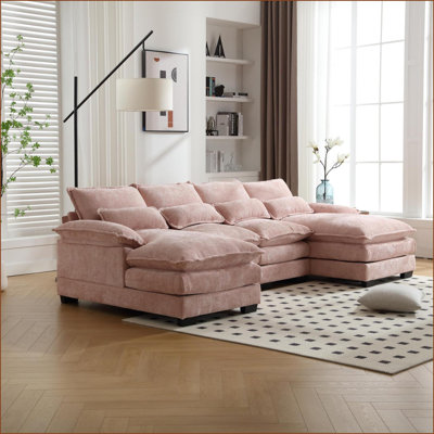 Sofas Couches, Solid Wood Frame, High-Density Foam, Oversized 4-Seater U-Shaped for Living Room | Chenille | L-Shape