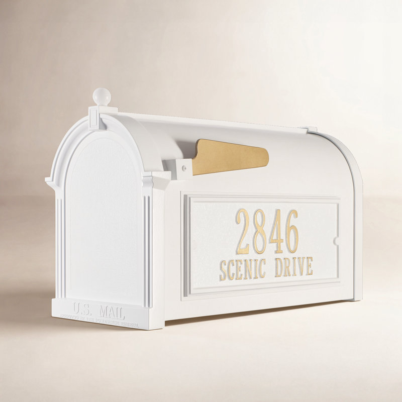 Post Mounted Mailbox, White/Gold, Yes