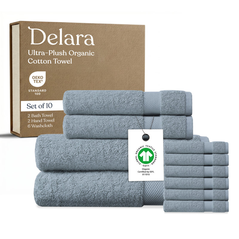 Ensemble de 10 serviettes en coton Delara, Bleu pâle