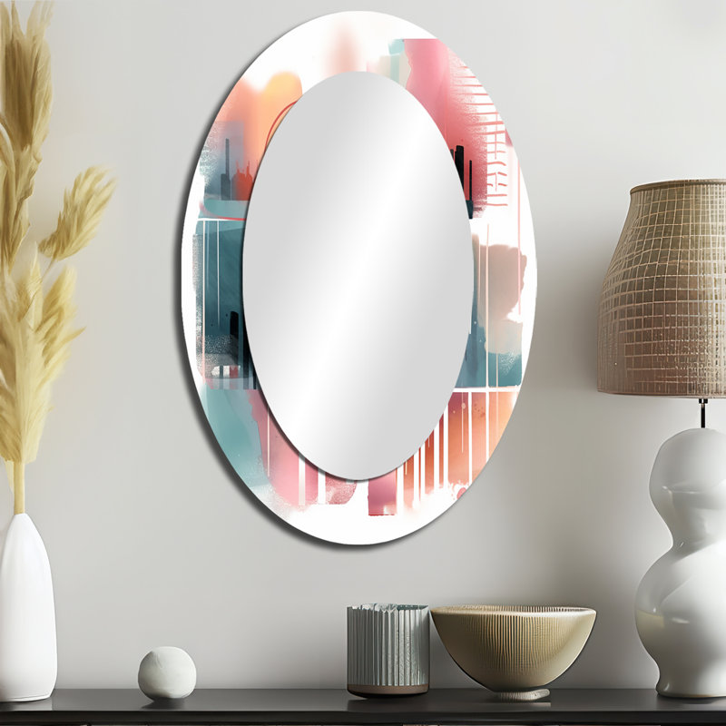 Orange et bleu artistique artistique V - miroir mural ovale moderne orange, 36 po x 24 po