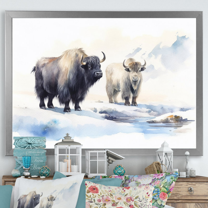 Domestique yak II sur toile, Cadre simple argenté, H 16 po x l 32 po x P 1 po