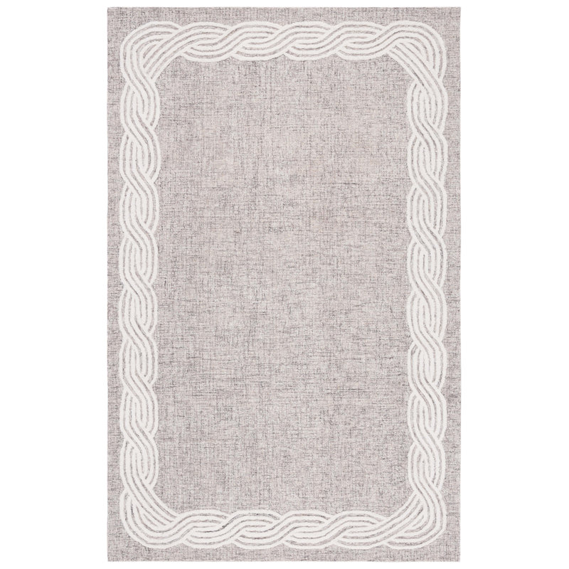 Lauren Ralph Lauren Hand Tufted Wool Cotton Bordered Rug in Grey/Ivory, Rectangle 6' x 9'
