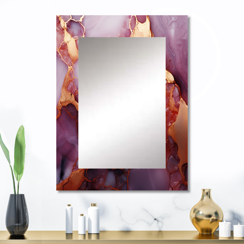 Gold and Pink Marble Essence III - Marble Mirror, Modern Decorative Wall Mirror, Printed Metal Art, 32" x 24"