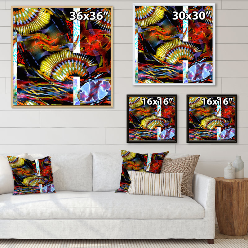 Motif de patchwork aquarelle sans soudure - peinture sur toile, H 16 po x l 16 po x P 1 po, Cadre flottant en érable