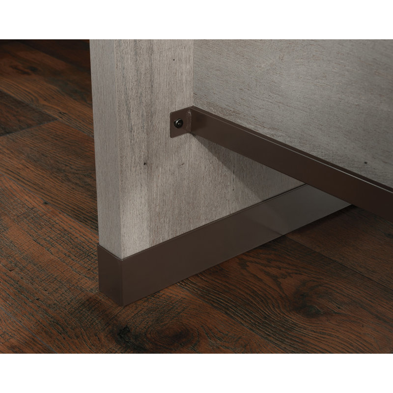 Mystic Oak Gray L-Shaped Computer Desk with Drawer and Filing Cabinet
