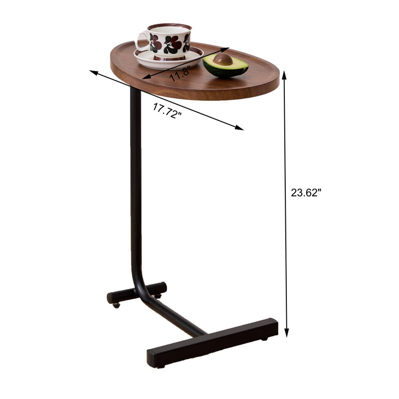 2-Pieces C-Shaped Side Table, C Table End Table For Sofa And Bedside, Couch Side Tables, Wood C-Shaped End Table With Metal Frame Slide For Bedroom Living Room
