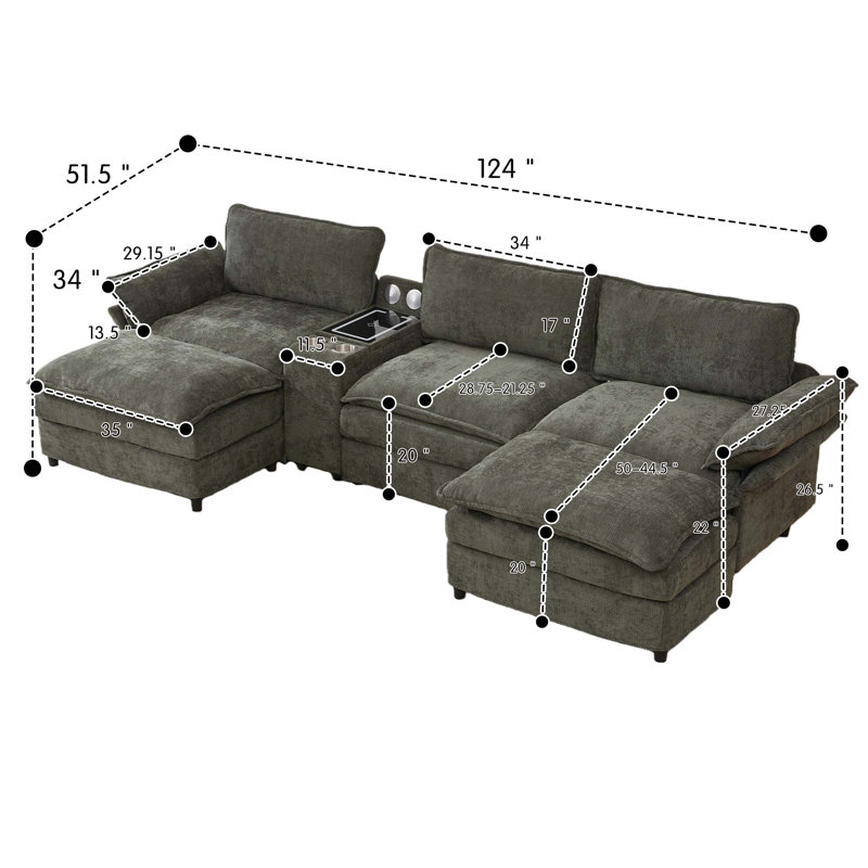 Modular Sectional Sofa, Multifunctional Living Room Furniture, Green Fabric