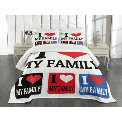 Ambesonne Retro Bedspread Set 3 Pcs Family Signs King Multicolor