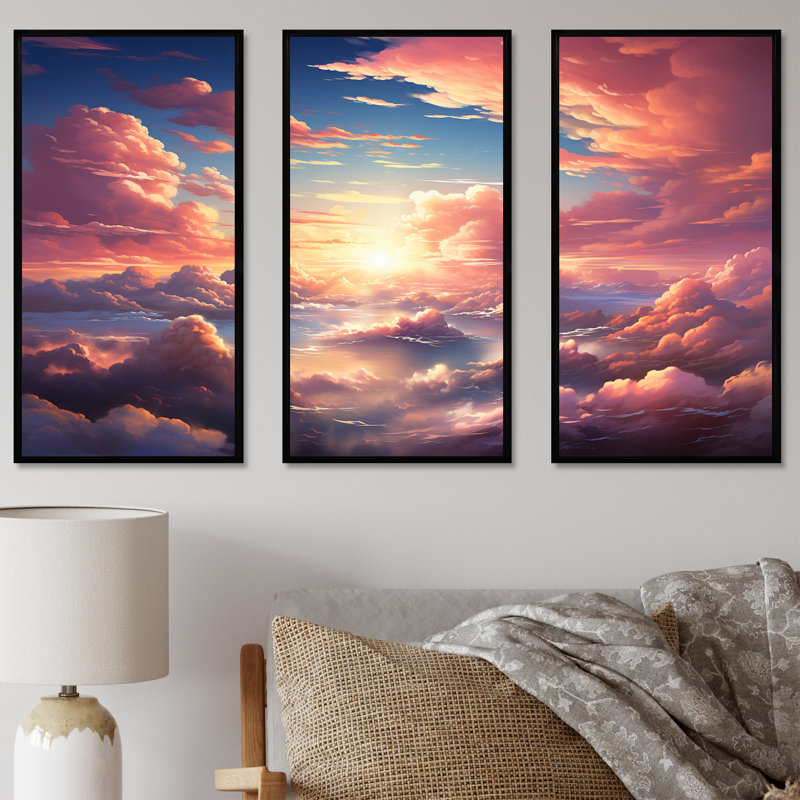Kawaii Landscape Clouds II - Clouds, ensemble d'art mural, H 28 po x l 36 po x P 1 po, Cadre flottant noir