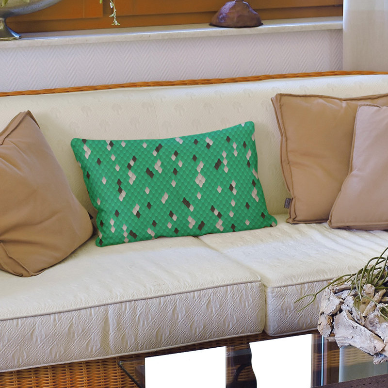 Housse de coussin lombaire à échelles serpent, Vert / Noir, Simili suède