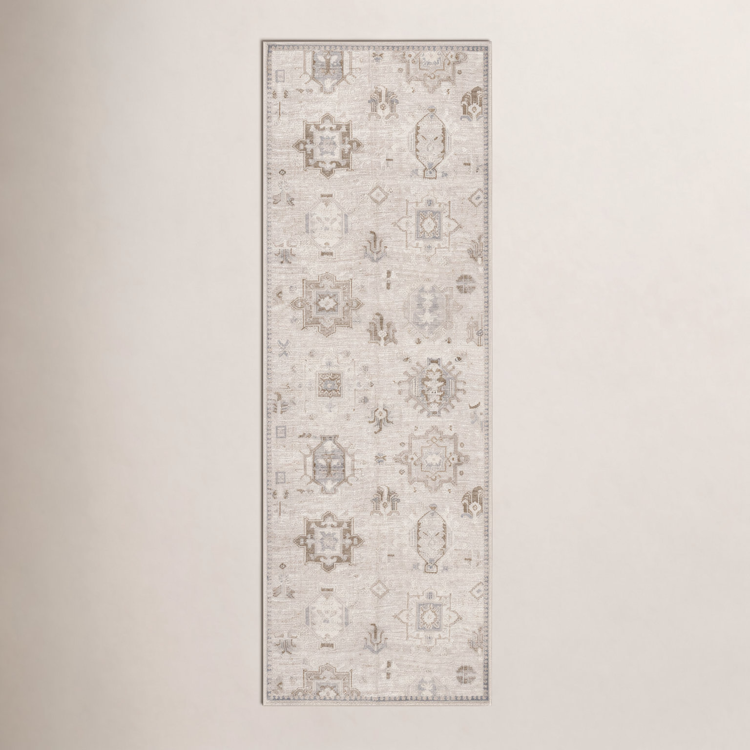 Beige Ivory Machine Washable Oriental Rug, Runner 2'6" x 12'