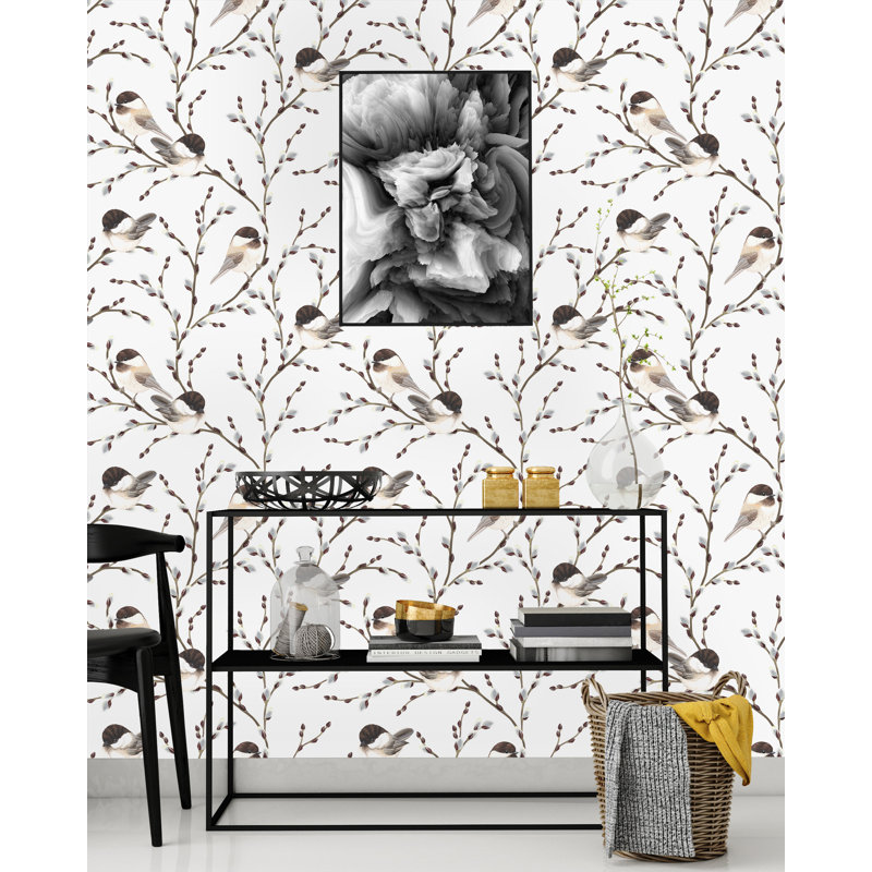 Panneau de papier peint adhésif Hera Winter Birds, L 100 po x l 25 po