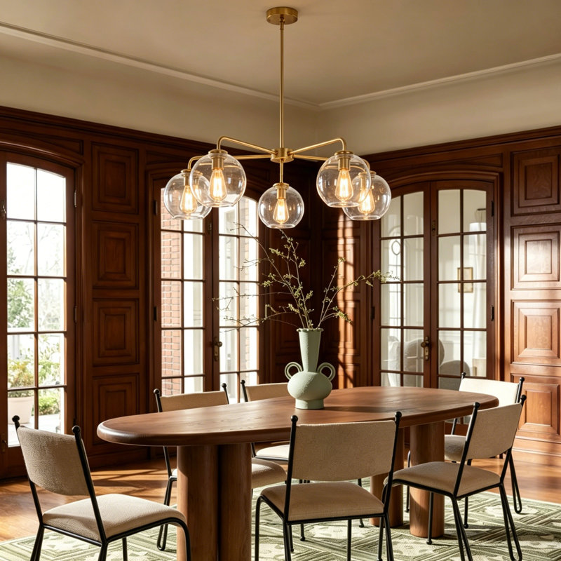 Filkins 5 - Light Dimmable Sputnik Sphere Chandelier, Gold, Clear