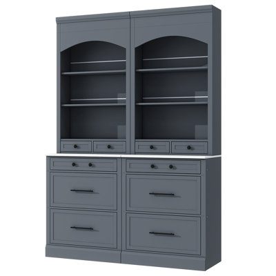 Freestanding Tall Kitchen Hutch with 5 Storage Drawers and Adjustable Shelf Set of 2