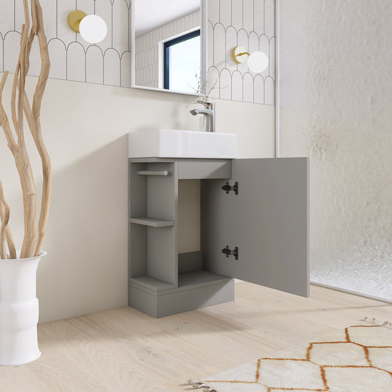 Meuble-lavabo simple 18,6 po avec plateau en céramique, Gris