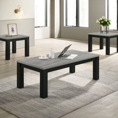Ensemble de table de salon 3 pièces avec plateau en bois, finition gris noir élégant et amplement d'espace pour les maisons modernes.