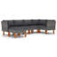 Ensemble de canapé modulaire d'extérieur 6 pièces Casey, rotin gris, bois massif