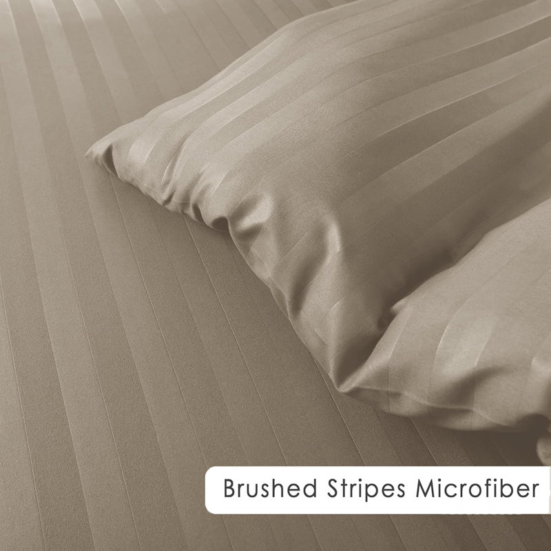 Microfiber Striped Duvet Cover Set with Pillowcases, Beige, Double Duvet Cover 2 Pillowcases