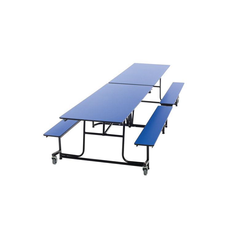 Blue Steel Mobile Bench Cafeteria Table with Particleboard Top