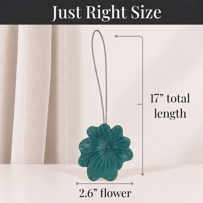 Retenue de rideau magnétique, fleur sculptée, sans perceuse, ensemble de 2, Dark Green