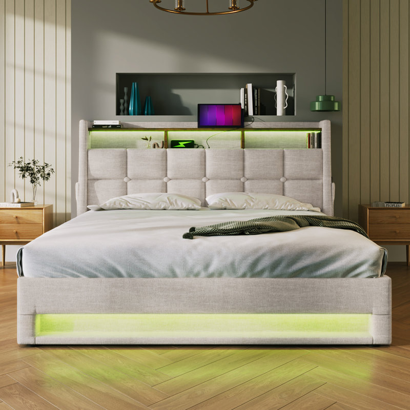 Grand lit avec DEL et spacieux sous l'espace - Éclairage naturel moderne, Naturel, Grand lit