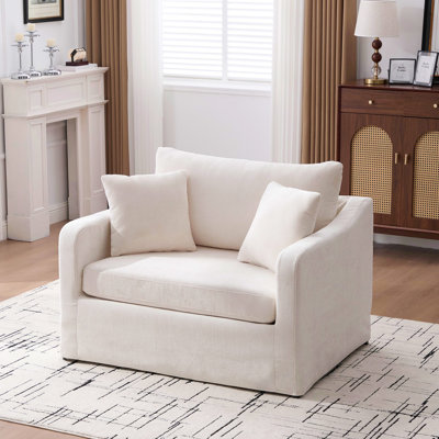Fauteuil d'appoint de style campagnard rembourré de 45,27 po de largeur avec pieds en métal, fauteuil de lecture en chenille et canapé avec deux traversins pour les bureaux et les salons