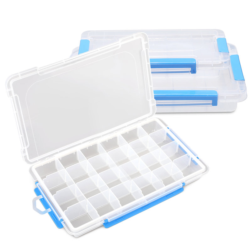 3Pcs 24 Grids Plastic Compartment Box With Adjustable Divider, Stackable Organizer Storage Container
